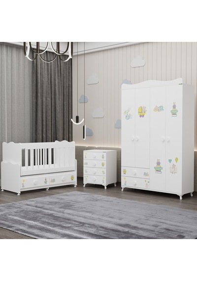 Elegant Yıldız 4 Bebek Odası Takımı - Ayıcık Beyaz