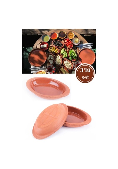 Elizi Çömlekleri 3 Lü Mini Oval Sırlı Kase, Çok Amaçlı Toprak Surum Servis Kase 3 Adet Sırlı