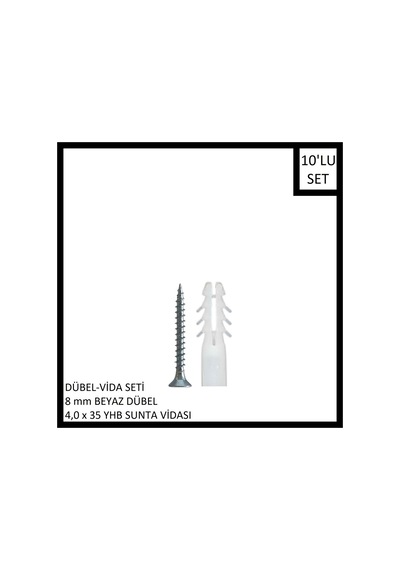 Dübel-vida Seti, Beyaz Dübel 8 Mm, 4,0x35 Yhb Sunta Vidası, 10 Adet