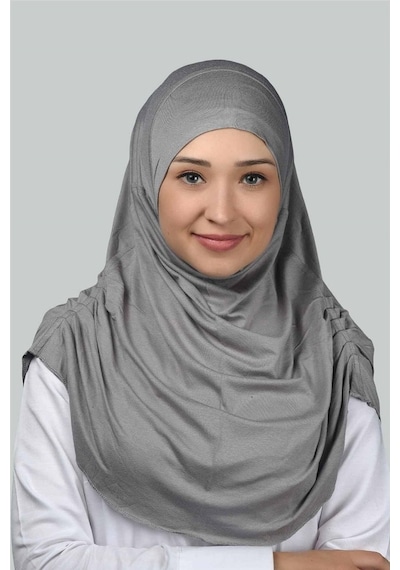 Altobeh Hazır Türban Büzgülü Pileli Pratik Eşarp Tesettür Hijab - Namaz Örtüsü - Gri