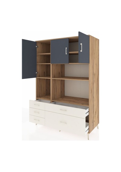 Kronos Dolap 8 Raflı 5 Çekmeceli 3 Kapaklı 132x59x195 Çam-ant... Çam