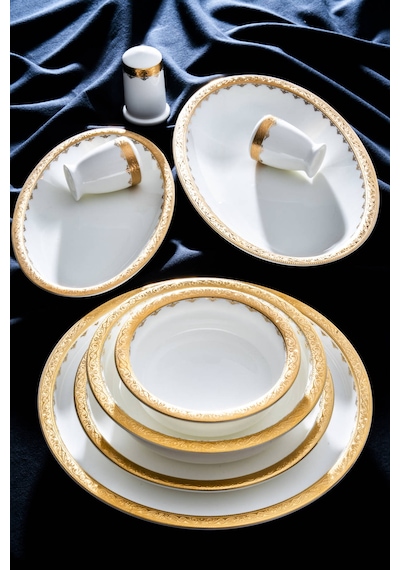 Acar Valiere 12 Kişilik 58 Parça Yemek Takımı Beyaz/gold