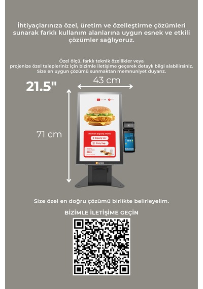 21,5 Inç Masaüstü Ödeme Kiosku Android Fhd Dokunmatik Ekran Yazıcılı