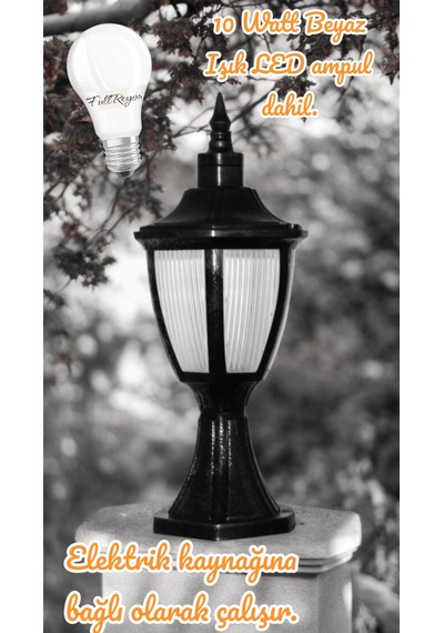10 Watt Beyaz Işık Led Ampul Dahil Dekoratif Set Üstü Armatür, Plastik Bahçe Duvar Aydınlatma Apliği Soğuk Beyaz