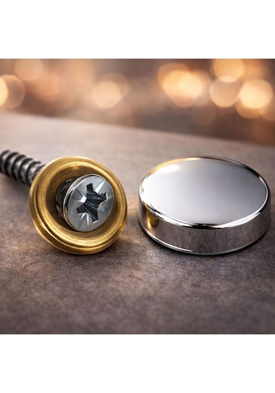 20 Adet Vida Kapatıcı Kapağı 15 Mm Metal Vida Tapası Tıpası Dekoratif Vida Gizleyici Krom Krom