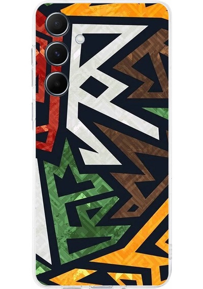 Samsung A55 Uyumlu Kamera Korumalı Soyut Grafiti Tasarımlı Şeffaf Silikon Kılıf Şeffaf
