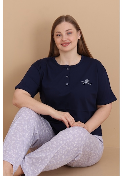Wordex Mirano 4514 Çiçekli Kısa Kollu Pamuklu Penye Büyük Beden Kadın Pijama Takımı Lacivert Wordex Mirano 4514 Çiçekli Kısa Kollu Pamuklu Penye Büyük Beden Kadın Pijama Takımı Lacivert