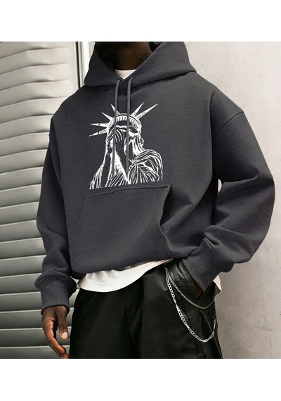 Startmore Startmoreözgürlük Heykeli Desenli S-2xl Erkekler İçin Hip Hop Sonbahar Sweatshirtleri Cepli Polar Üstl Antrasit