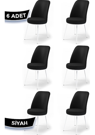 Canisa Concept Dexa Serisi Siyah Renk 6 Adet Sandalye, Renk Siyah, Ayaklar Beyaz Siyah