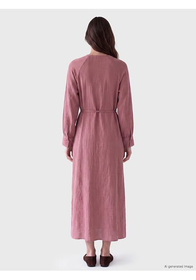 Lcw Modest Pembe Bisiklet Yaka Müslin Elbise