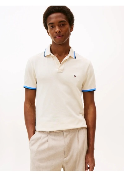 Tommy Hilfiger Cuff Interest Slım Krem Erkek Polo Yaka T-shirt