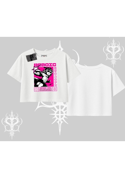 Startmore Startmore Oversize Crop Tshirt Heroic Anime Girl Japon Stil Grafik Baskılı Beyaz