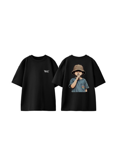 Thewert Sus Çocuk Tasarım Sırt Baskılı Pamuk Siyah Oversize T-shirt