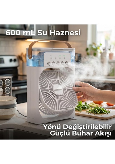 Concord Air Cooler Fan - Sulu Taşınabilir Mini Klima Ve Hava Soğutucu, 3 Kademeli Türbin Vantilatör, 7 Renkli Led I