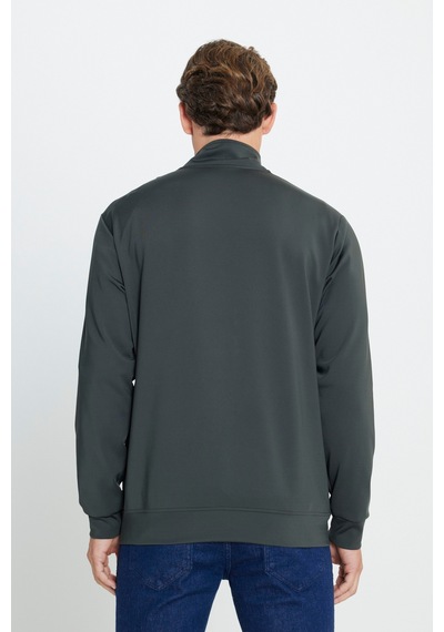 AC&Co / Altınyıldız Classics Erkek Hakı Pamuklu Standart Fit Normal Kesim Dik Yaka Cepli Esnek Sweatshirt Haki
