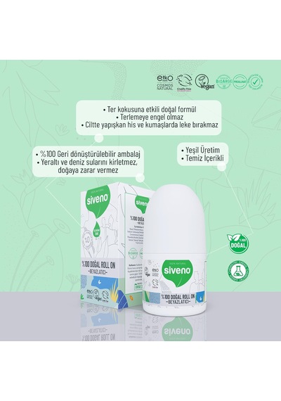 %100 Doğal Roll On Beyazlatıcı Etkili Deodorant Ter Kokusu Önleyici Bitkisel Lekesiz Vegan 50 Ml
