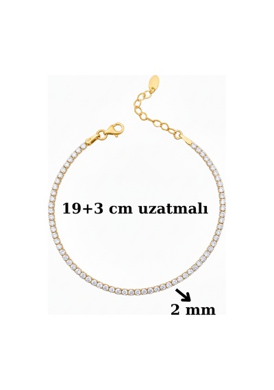 925 Ayar Gümüş Işıltılı Tenis Bileklik - 14k Gold Renk Beyaz