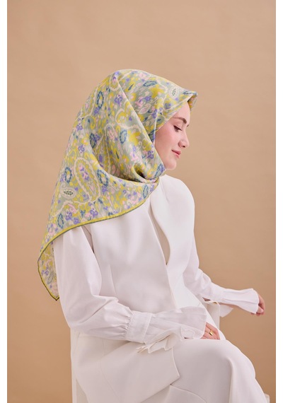 Silk Home Twill İpek Eşarp 11478-38 Sisli Yeşil, Sarı, Taş, Eflatun, Pembe