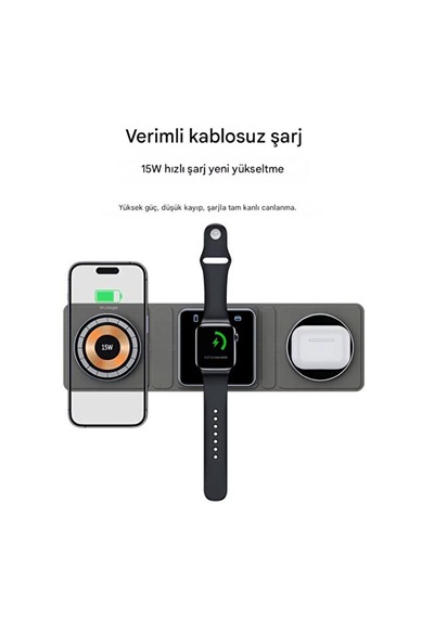 Katlanabilir 3'ü 1 Arada Kablosuz Hızlı Şarj İstasyonu