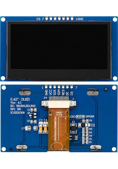 2.42 Inç Ver 4.1 128x64 Ssd1309 7 Pinli Spı/ı2c Oled Lcd Ekran Modülü - Lehimli