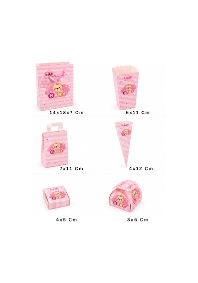 Hoşgeldin Bebeğim Hediyelik Seti, Pembe, Ayıcıklı Baby Shower&doğum Günü İkram Seti, 7 Ürün-48 Parça