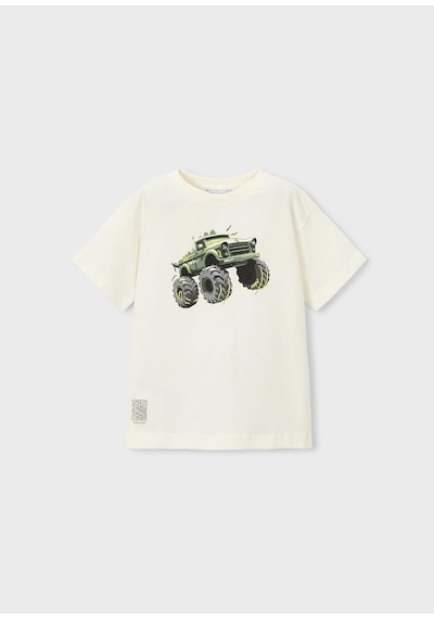Mayoral Erkek Çocuk Araba Baskılı Tshirt Krem Krem