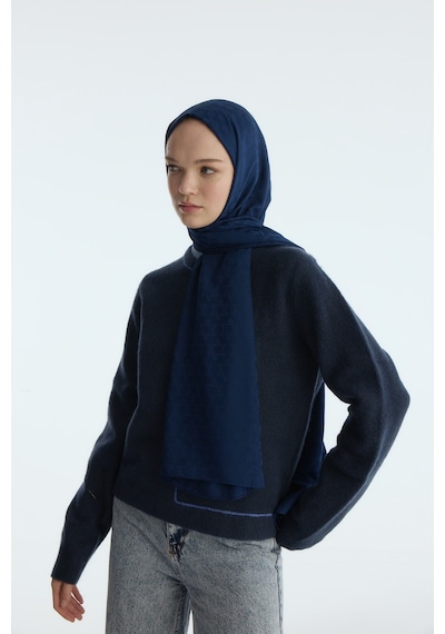 Mirsoy Scarf İpeksi Jakar Şal Mira Desen Lacivert