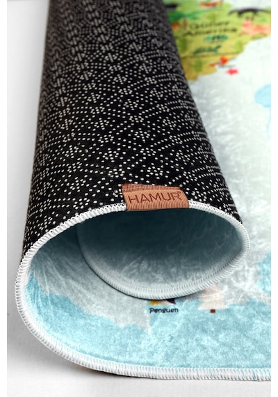 Dünya Haritası Oyun Matı 150x150 cm Bebek Çocuk Halısı Mavi Yenidoğan Yumuşak Aktivite Etkinlik Örtüsü