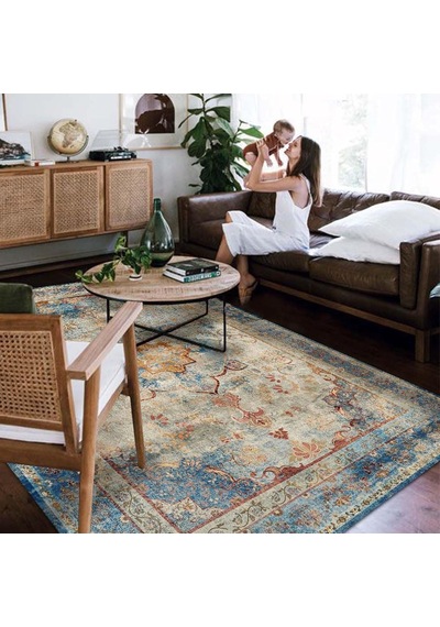 Latte Dizayn Kenzie Kadife Pamuk Tabanlı Yıkanabilen Kaydırmaz Antibakteriyel Salon Halısı 80x150 Çok Renkli