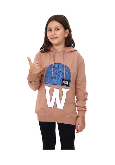 Ekkokids Çocuk Bere Baskılı Ve İşlemeli Kapüşonlu Sweatshirt-13410-kahverengi Kahverengi