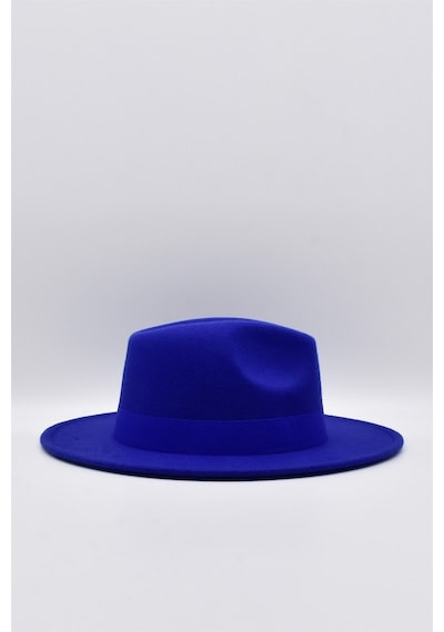 Külah Kadın Saks Mavi Boater Fedora Fötr Şapka Panama Kasket - Standart Saks Mavi