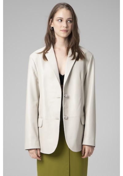 Bej Dericlub Wm005 Blazer Kadın Deri Ceket
