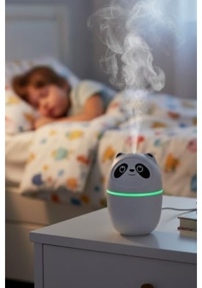 Sevimli Panda Figürlü Hava Nemlendirici, Ultrasonik Soğuk Buhar Makinesi, Led Işıklı Masaüstü Oda Nemlendirici