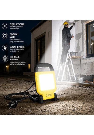 45w Seyyar Led Projektör 6400k Beyaz Işık, 4900 Lümen, 360w Eşdeğer, 1.5 M Kablolu, Katlanabilir Taşınabilir Çalışma Lambası 220v