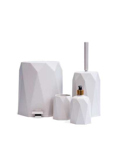 Omnipazar Elf-479 Geo 4'lü Çöp Kovalı Wc Fırçalı Banyo Seti Beyaz