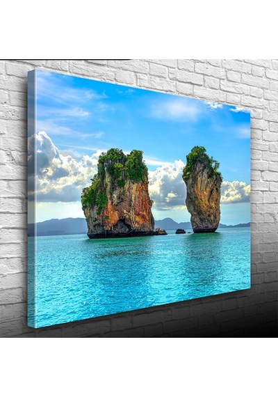 Deniz De İki Adacık, Mavi Tonlarda Fotoğraf Kanvas Tablo 50 X 70