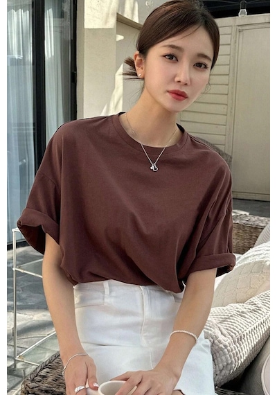 Unisex Yön Gösteren Baskılı Tasarım Tshirt Kahverengi