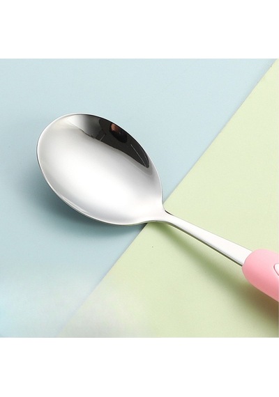 Siyah-beyaz Renk Tavşan Figürlü Premium Çocuk Bpa Free Paslanmaz Çelik Uçlu Çatal-kaşık Set 24+ Ay