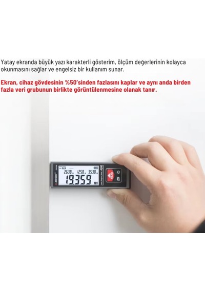 Tr Sw-b40 Geniş Yatay Göstergeli Metal Lazermetre 40 Metre Şarj Edilebilir