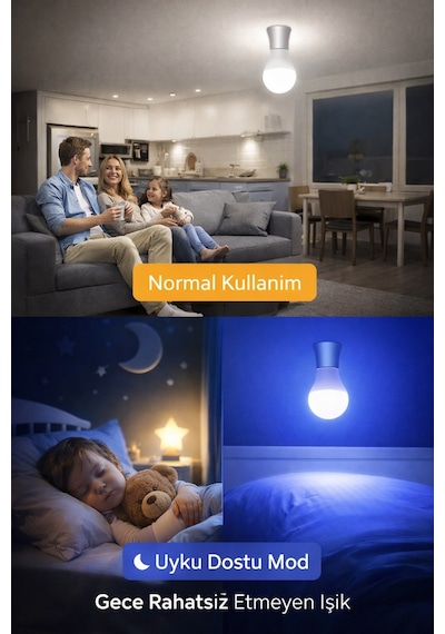 Çocuk Odası Gece Lambası Akıllı Gece Lambalı Led Ampul 11w Beyaz + 2w Mavi Tasarruflu Çift Mod