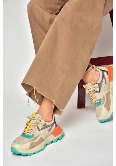 Fox Shoess312214109 Bej Kalın Tabanlı Spor Ayakkabı Sneakers Bej