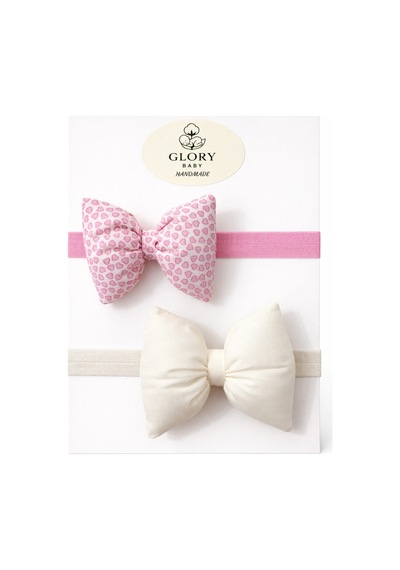 Pamuk Kız Bebek Fiyonk Bandana 2'li Set Ekru-pembe Kalp Ekru-pembe Kalp