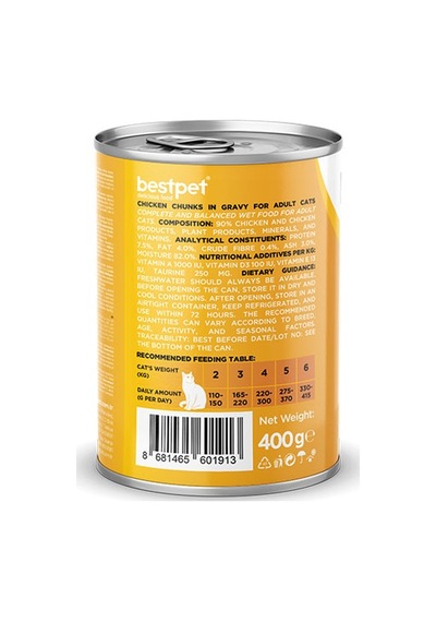 Bestpet Parça Etli Tavuk Etli Yetişkin Kedi Konservesi 6 Adet 400 Gr 243-20015.02
