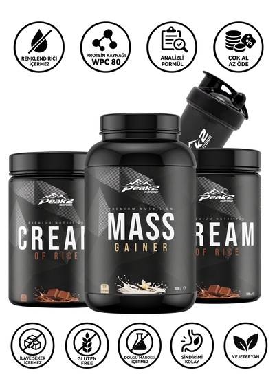 Hacim Paketi 11: Mass Gainer 3 Kg Vanilya + 2 Adet Cream Of Rice 2x1 Kg + Shaker