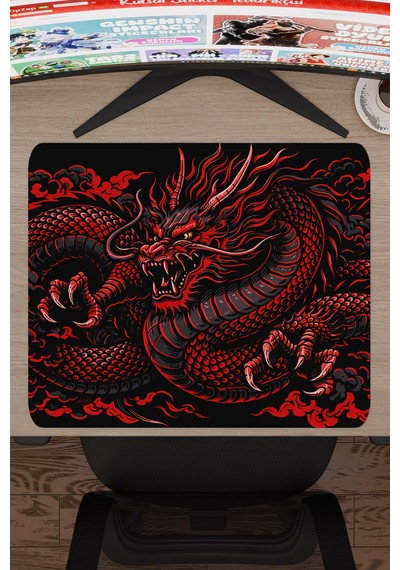 Ejderha Kırmızı V1 48x40 Xl Gaming Kauçuk Kaymaz Taban Mouse Pad Fare Altlığı