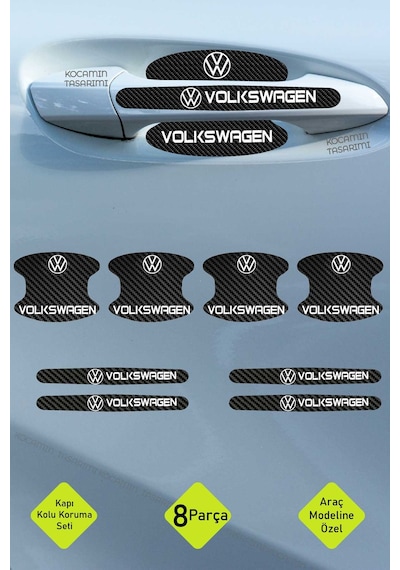 Karbon Desenli Volkswagen Yazılı Kapı İçi Kolları Çizilmelere Karşı Koruma Folyo Seti - Şık Dekoratif Tasarım