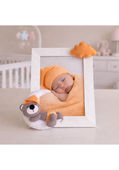 Ayıcık Figürlü Bebek Odası Fotoğraf Çerçevesi El Yapımı Dekoratif Turuncu