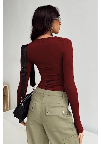 Madmext Bordo Bisiklet Yaka Basic Uzun Kollu Body Mg1701-bordo Bordo