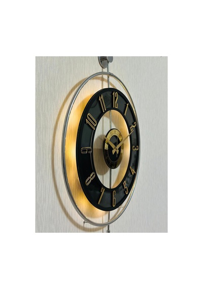 Pey Aksesuar Metal Camlı Duvar Saati Krom Statık 50 X 70cm Orta Boy Işıklı M51-kromgrı-şeffaf-siyah-gold Gri