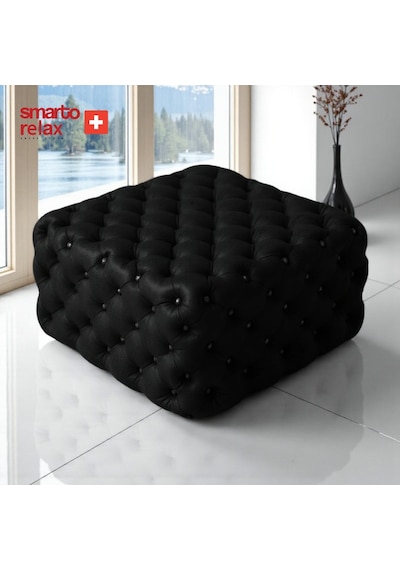 Smarto Relax Puf Poschiavo Ayaksız Kapitoneli Dekoratif 100x100x45 Cm Siyah Siyah